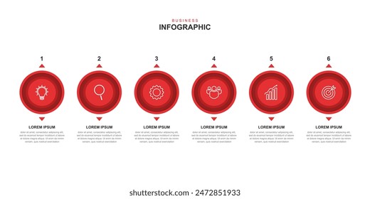 infographic elements template, business concept with 6 steps, workflow layout,  icons, diagram, report, web design. Creative, vector, illustration.