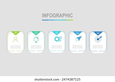 infographic elements template, business concept with 5 steps, multi color rectangle shapes design for workflow layout, diagram, annual report, web design.Creative banner, label vector