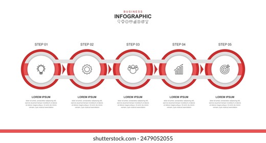 infographic elements template, business concept with 5 steps, workflow layout, icons, diagram, report, web design. Creative, vector, illustration.