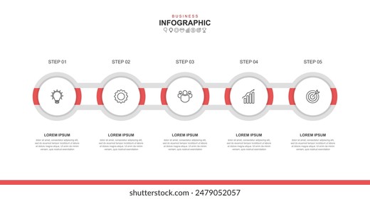 infographic elements template, business concept with 5 steps, workflow layout, icons, diagram, report, web design. Creative, vector, illustration.