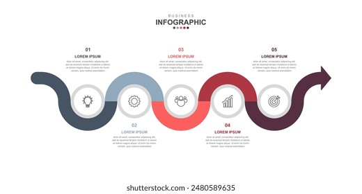 infographic elements template, business concept with 5 steps, workflow layout, icons, diagram, report, web design. Creative, vector, illustration.