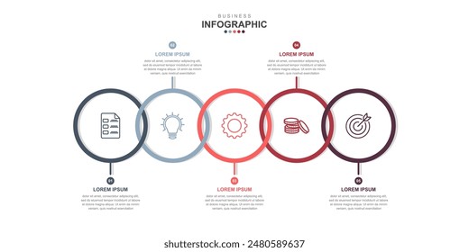 infographic elements template, business concept with 5 steps, workflow layout, icons, diagram, report, web design. Creative, vector, illustration.