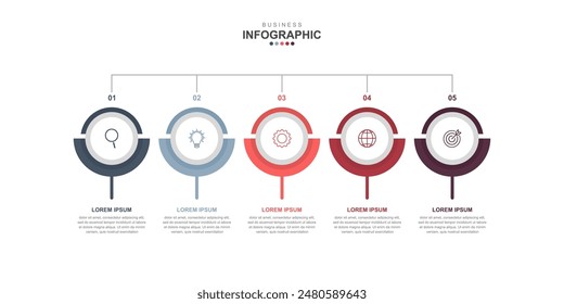 infographic elements template, business concept with 5 steps, workflow layout, icons, diagram, report, web design. Creative, vector, illustration.