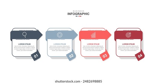 infographic elements template, business concept with 4 steps, workflow layout, icons, diagram, report, web design. Creative, vector, illustration.
