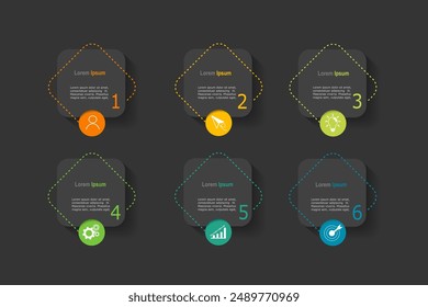 Plantilla de elementos infográficos, concepto de negocio con 6 pasos,   diseño de Formas de rectángulo gris para diseño de flujo de trabajo, diagrama, informe anual, Diseño web.Anuncio creativo, Vector de etiqueta