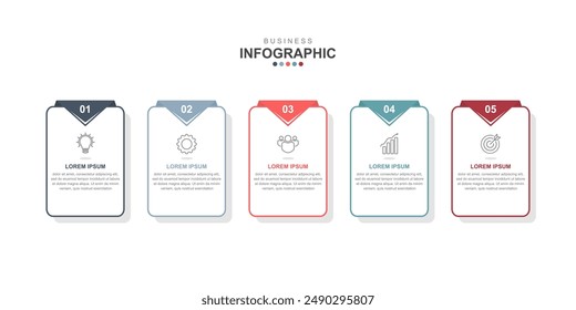 infographic elements template, business concept with 5 steps, workflow layout, icons, diagram, report, web design. Creative, vector, illustration.