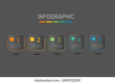 Infografik-Elemente Vorlage, Geschäftskonzept mit 5 Stufen, graues Rechteck-Formen-Design für Workflow-Layout, Diagramm, Geschäftsbericht, Webdesign.Creative Banner, Label-Vektorgrafik