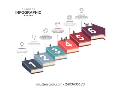 Infographic elements template, Business concept Timeline 6 steps, workflow layout, icons, diagram, report, web design. Creative, marketing data, vector.