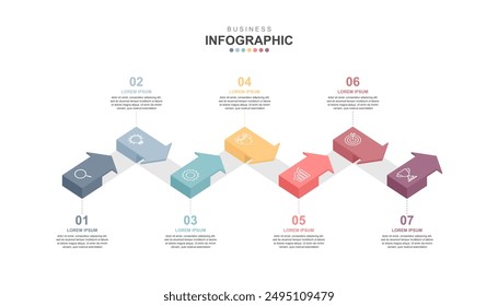 Infographic elements template, Business concept Timeline 7 steps, workflow layout, icons, diagram, report, web design. Creative, marketing data, vector.