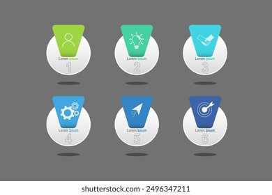 infographic elements template, business concept with 6 steps, white circle shapes design for workflow layout, diagram, annual report, web design.Creative banner, label vector