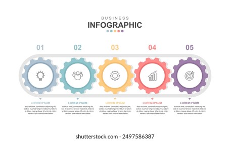 infographic elements template, business concept with 5 steps, workflow layout, icons, diagram, report, web design. Creative, vector, illustration.