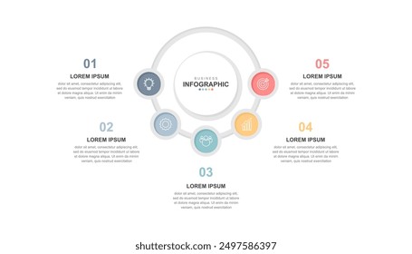 Infographic elements template, Business concept Timeline 5 steps, workflow layout, icons, diagram, report, web design. Creative, marketing data, vector.