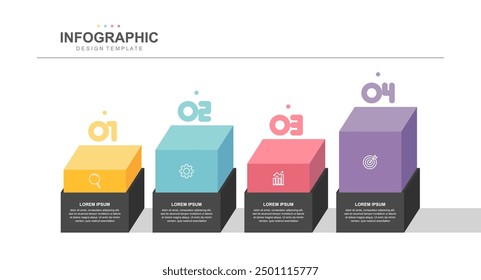 infographic elements template, business concept with 4 steps and icon, web design, Creative, vector, illustration.