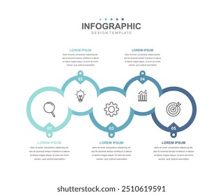 infographic elements template, business concept and 5 options, workflow layout, Circle, blue, icons, diagram, report, web design. Creative, vector, illustration.