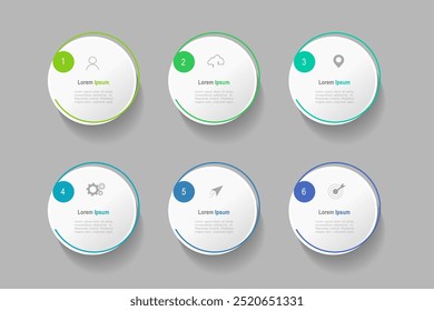 infographic elements template, business concept with 6 steps, white circle shapes design for workflow layout, diagram, annual report, web design.Creative banner, label vector