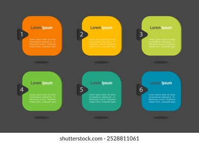 infographic elements template, business concept with 6 steps, multicolor rectangle shapes design for workflow layout, diagram, annual report, web design.Creative banner, label vector