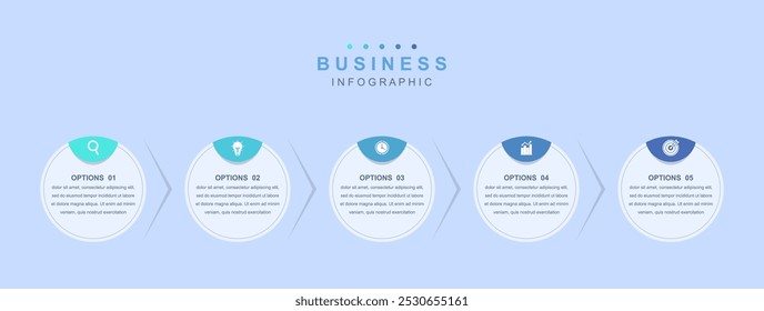 Infographic elements template Business concept with icons and 5 options, workflow layout, circle, icons, diagram, report, web design. Creative, vector, illustration.
