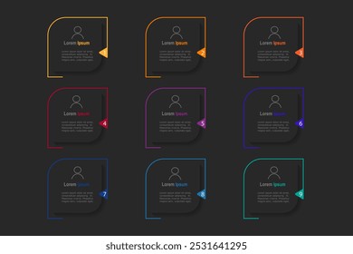 infographic elements template, business concept with 9 steps, color rectangle frame design for workflow layout, diagram, annual report, web design.Creative banner, label vector