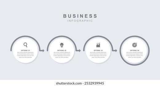 Infographic elements template Business concept with icons and 4 options, workflow layout, circle, icons, diagram, report, web design. Creative, vector, illustration.