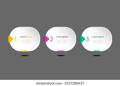 modelo de elementos infográficos, conceito de negócios com 3 etapas, design de forma de retângulo branco para layout de fluxo de trabalho, diagrama, relatório anual, web design.Banner criativo, vetor de rótulo