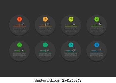 infographic elements template, business concept with 8 steps, grey circle frame design for workflow layout, diagram, annual report, web design.Creative banner, label vector