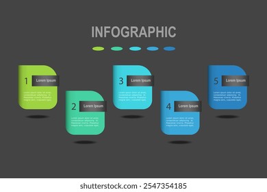 infographic elements template, business concept with 5 steps, colorful rectangle  with grey gradient label, design for workflow layout, diagram, annual report, web design. Creative banner, vector