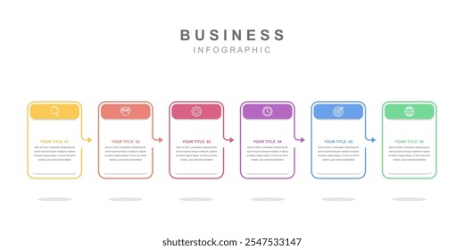 Infographic elements template Business concept with icons and 6 options, workflow layout, icons, diagram, report, web design. Creative, vector, illustration.