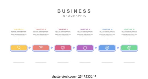Infographic elements template Business concept with icons and 6 options, workflow layout, icons, diagram, report, web design. Creative, vector, illustration.