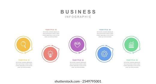 Infographic elements template Business concept with icons and 5 options, workflow layout, icons, diagram, report, web design. Creative, vector, illustration.