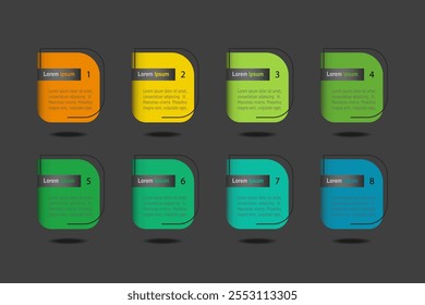 infographic elements template, business concept with 8 steps, grey rectangle  with colorful label design for workflow layout, diagram, annual report, web design. Creative banner,  vector