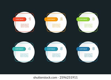 infographic elements template, business concept with 6 steps, white circle with colorful label design for workflow layout, diagram, annual report, web design. Creative banner,  vector