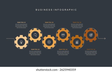 infographic elements template, business concept with 6 steps, workflow layout, icons, diagram, report, web design. Creative, vector, illustration.