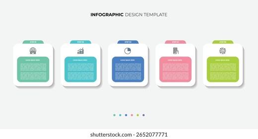 infografische Elemente Vorlage, Geschäftskonzept und 5 Optionen, Workflow-Layout, Kreis, Symbole, Diagramm, Bericht, Web-Design bunt