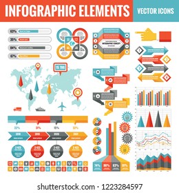 Infographic elements template collection - business vector Illustration in flat design style for presentation, booklet, website etc. Big set of Infograph and icons. Abstract graphic concept banners. 