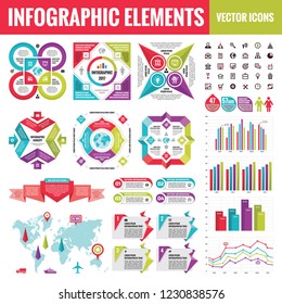 Infographic elements template collection - business vector Illustration in flat design style for presentation, booklet, website etc. Big set of Infograph and icons. Abstract graphic concept banners. 
