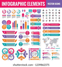 Infographic elements template collection - business vector Illustration in flat design style for presentation, booklet, website etc. Big set of Infograph and icons. Abstract graphic concept banners. 