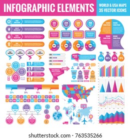 Infographic elements template collection - business vector illustration for presentation, booklet, website and other design projects. Icons set. 