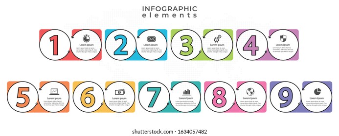 Infographic elements template with number 9 option.