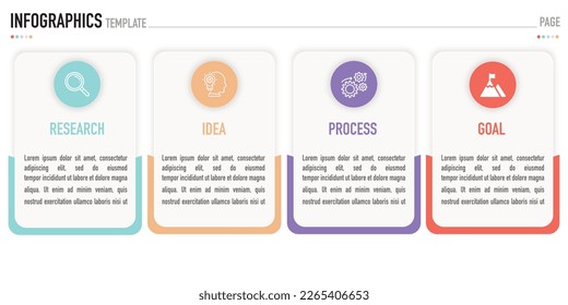 Infographic elements template as a vector has 4 steps, topic or process, with colorful rectangles and icons, on white background for business work presentation, simple or minimal style