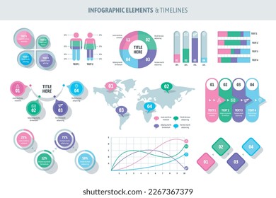 Infografik-Elemente, Zeitlinien und Meilensteine-Business-Vektorset