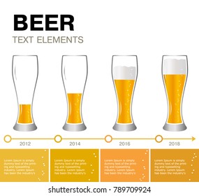 Infographic elements. timeline of achievements. Glasses of beer, the different levels of the drink. Presentation template. Vector illustration. Isolated on white background.