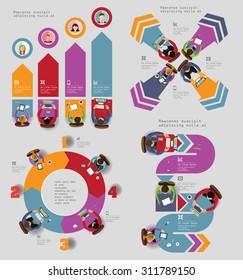 Infographic Elements - Top View on Arrows with People. Grey Background. Vector illustration.