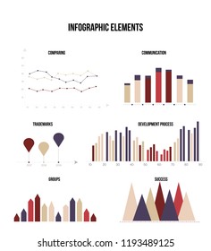 Infographic Elements, Trendy Presentation Vector Set. Brown, Green Graphic Information, Data Visualisation Design. Big Data Diagram, Path, Target Circle Chart. Vintage Education Infographic Element