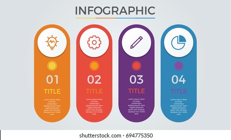 infographic elements vector with 4 circles, options, columns, list, can be used for step, workflow, diagram, banner, process, business presentation template, timeline, report. light theme.