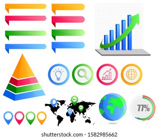 Infographic elements Vector Graphic, Vector circle with Icons, Bar Graph, Triangle, Vector Earth, Pie, World Map, Vector Illustration