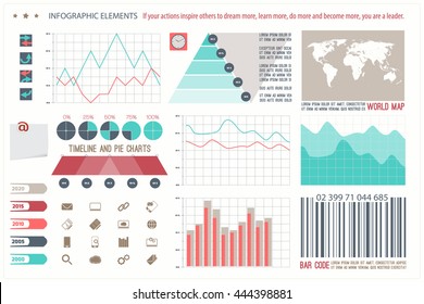 infographic elements, web technology icons. vector timeline option graph, reminder bar code symbol. pie chart info graphic icon. financial statistic and marketing report presentation banner design