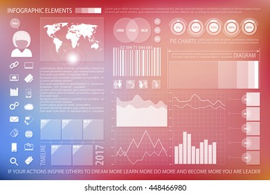 infographic elements, web technology icons. vector time line diagram, business growth timetable, pie chart tools, blurred background. financial statistic and marketing report presentation banner