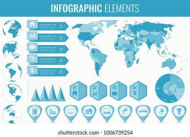 Infographic Elements with world map and charts. Vector illustration