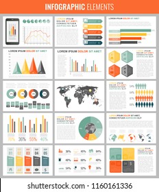 Infographic Elements with world map and charts. Vector illustration