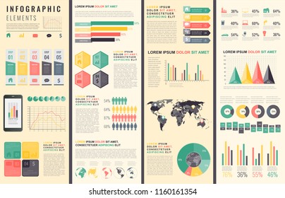 Infographic Elements with world map and charts. Vector illustration